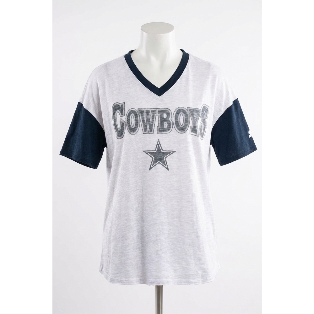 NEW STARTER first base short sleeve v-neck starter tee in str dallas cowboys whi